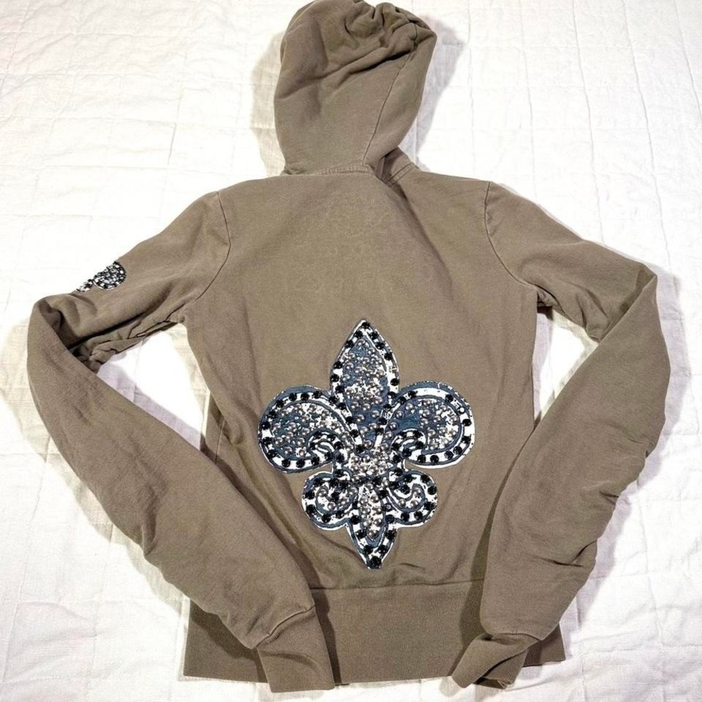 TWISTED HEART Tan Hoodie with Black and Silver Fleur-de-Lis